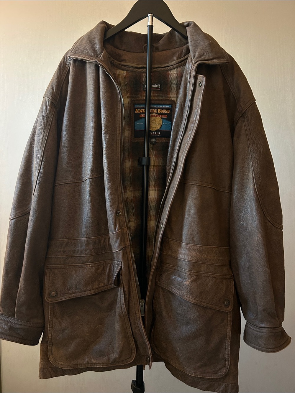 Vintage Adventure Bound Wilson’s Leather Brown Field Jacket with Plaid Lining